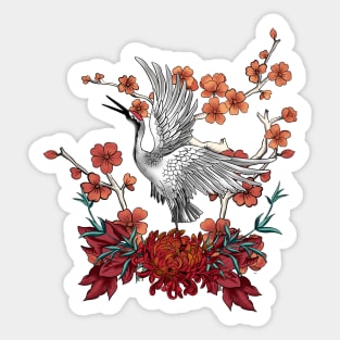 Beautiful crane with flowers Sticker